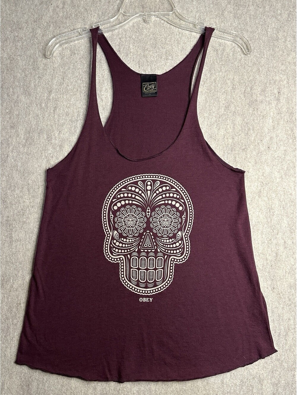 OBEY Giant Graphic Sugar Skull Tank Top Women’s Large Maroon Racerback USA